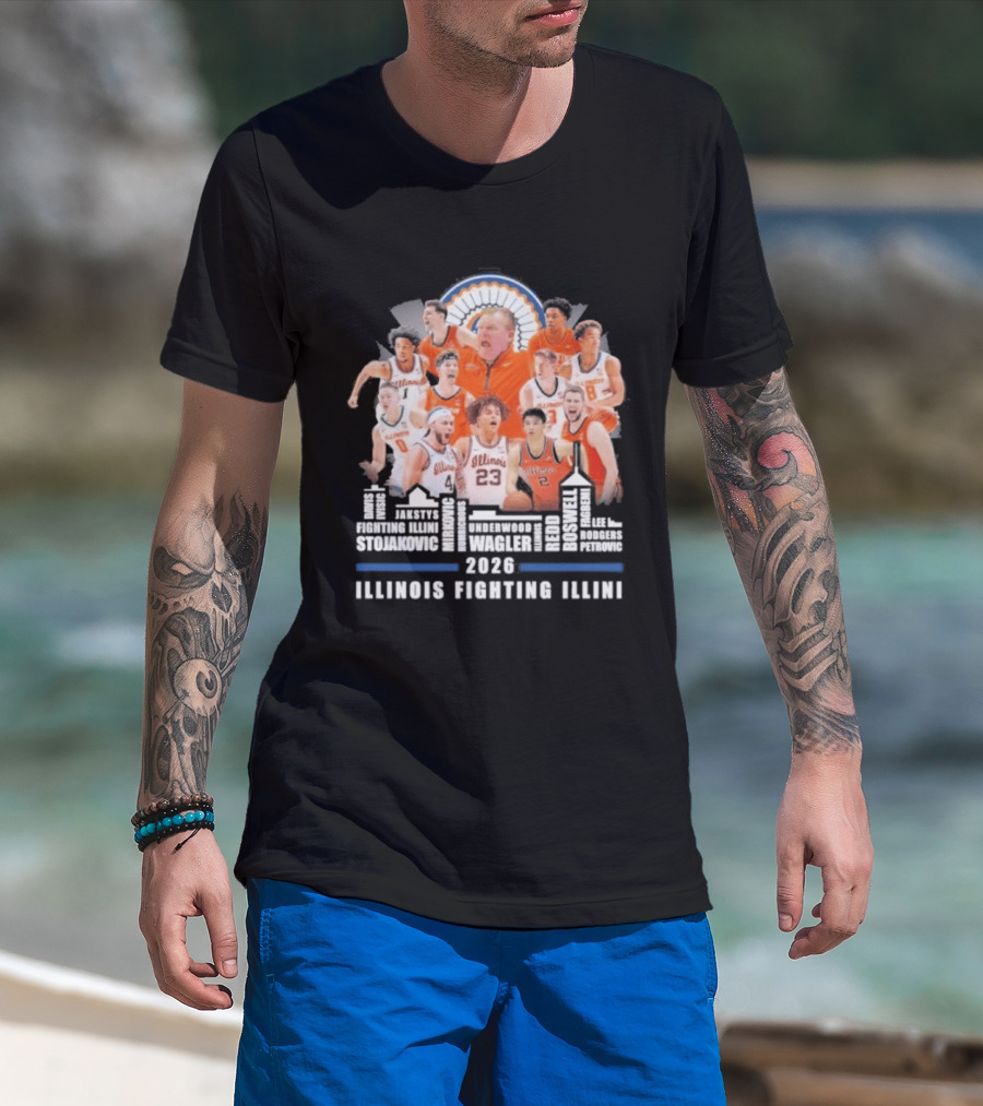2026 Illinois Fighting Illini Skyline Basketball Team Montage T-Shirt