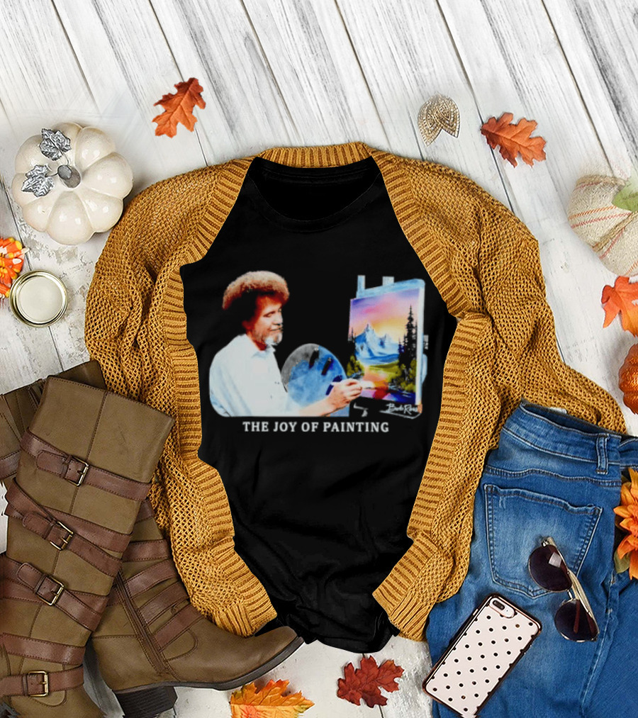 Bob Ross The Joy of Painting Mountains and Sunset Scene T-Shirt