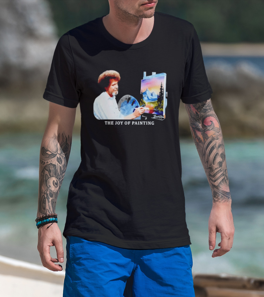 Bob Ross The Joy Of Painting Mountains And Sunset Scene T-Shirt