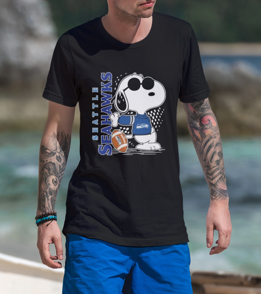 Seattle Seahawks Snoopy Football 2026 Collaboration Peanuts Fan Gear T-Shirt