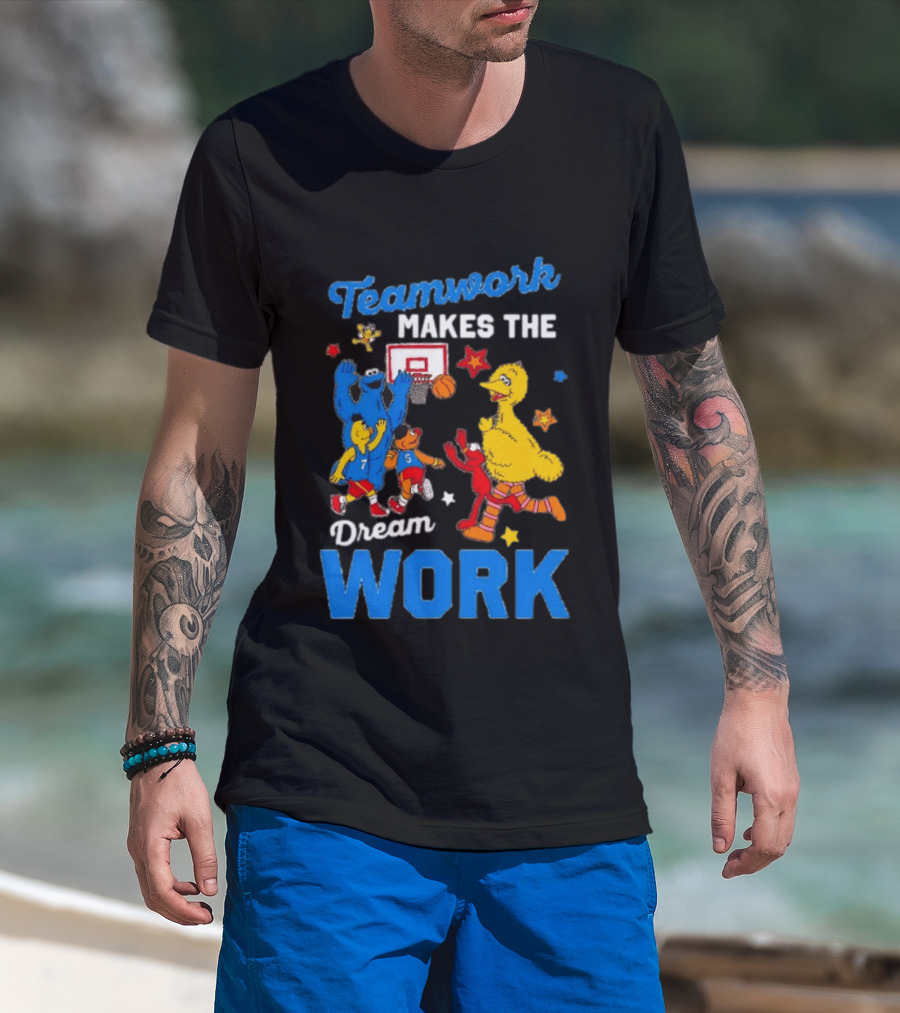 Teamwork Makes The Dream Work Sesame Street Basketball Slam Dunk T-Shirt