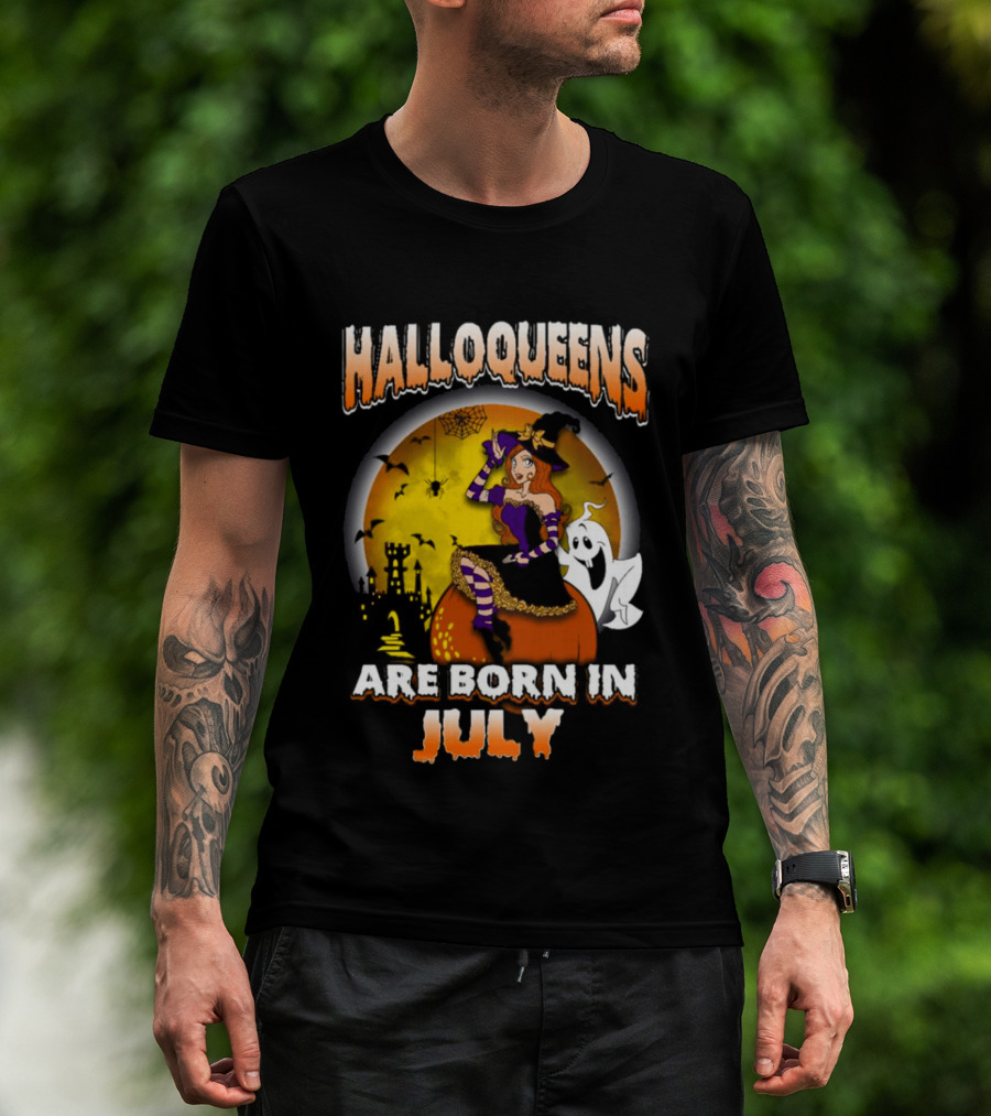 Halloqueens Witch And Ghost Halloween July Birthday T-Shirt