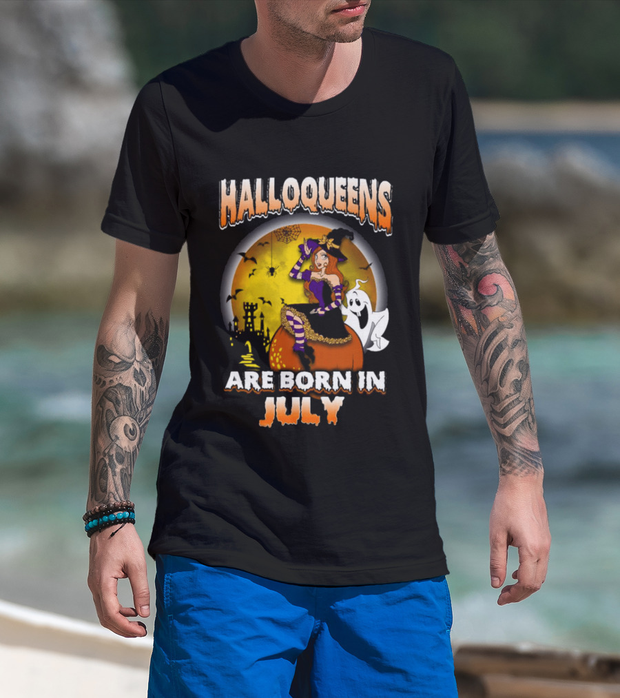 Halloqueens Witch And Ghost Halloween July Birthday T-Shirt