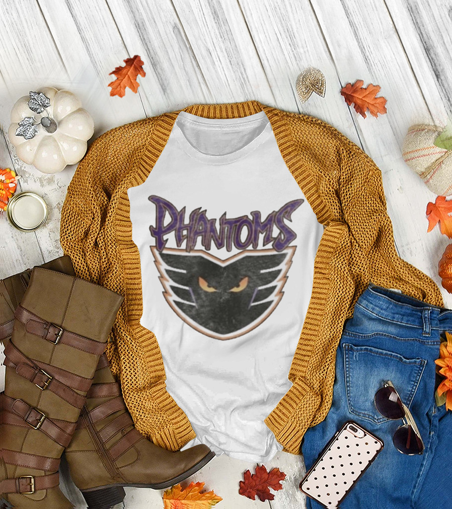 Lehigh Valley Phantoms Hockey Team Emblem with Bold Lettering and Fierce Mask T-Shirt