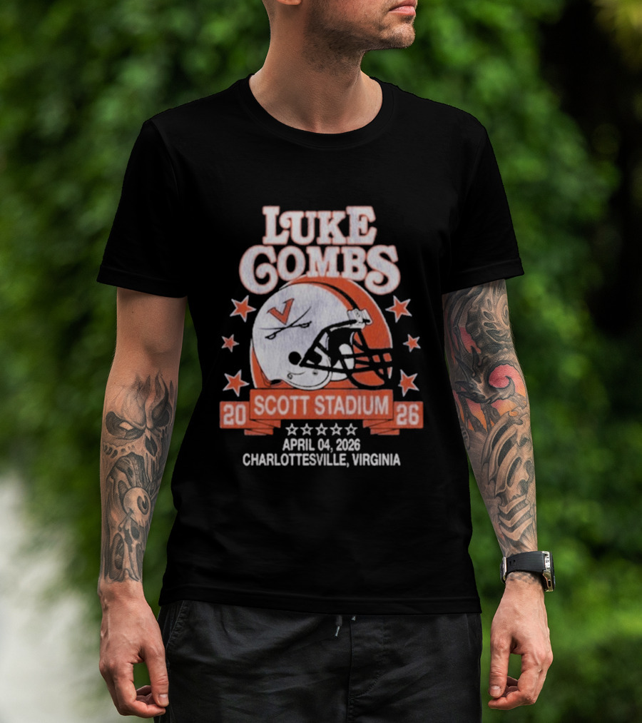 Luke Combs Tour Scott Stadium April 04 2026 Charlottesville Virginia Football Helmet Stars T-Shirt