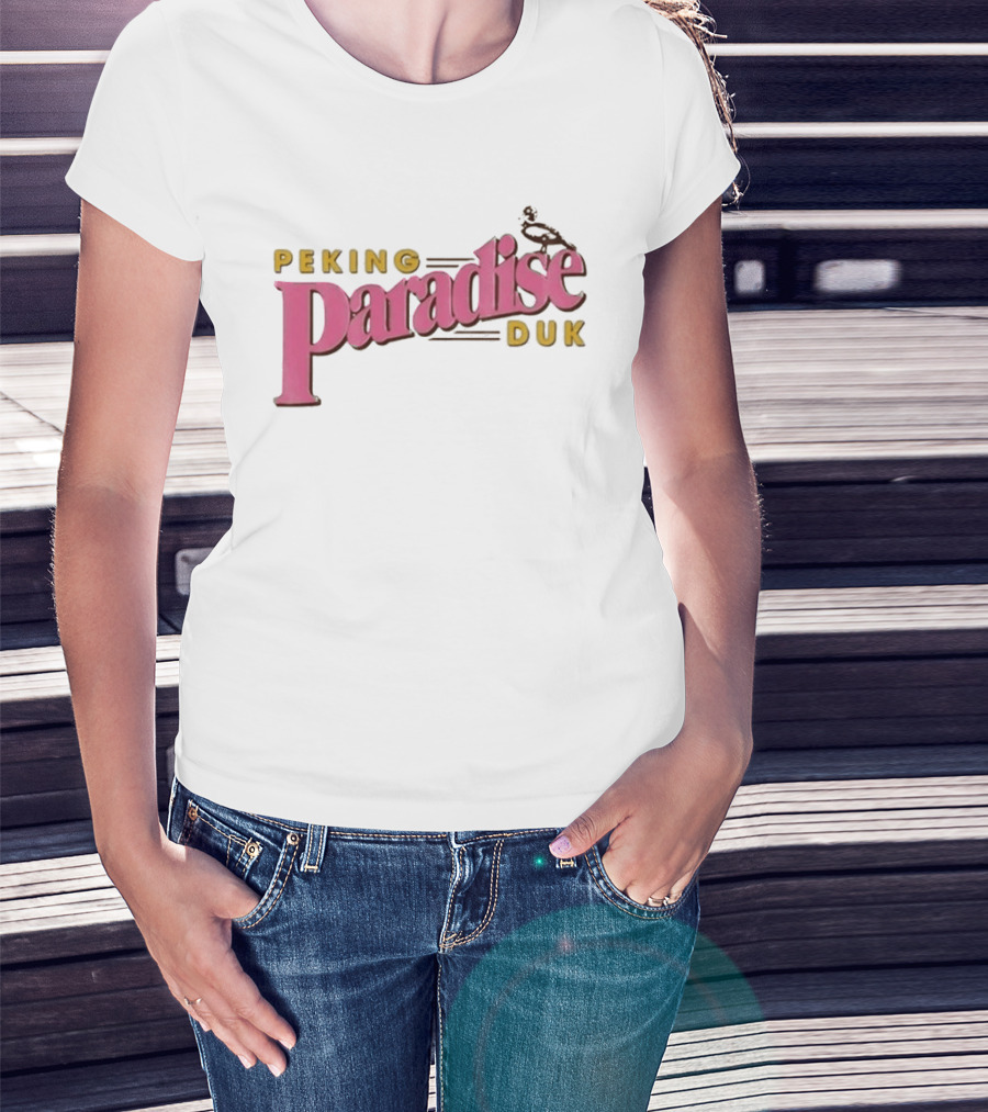 Peking Duk Paradise Bold Pink Yellow Text With Duck T-Shirt