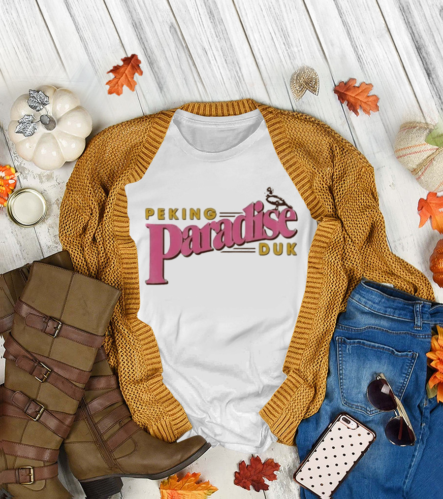 Peking Duk Paradise Bold Pink Yellow Text with Duck T-Shirt