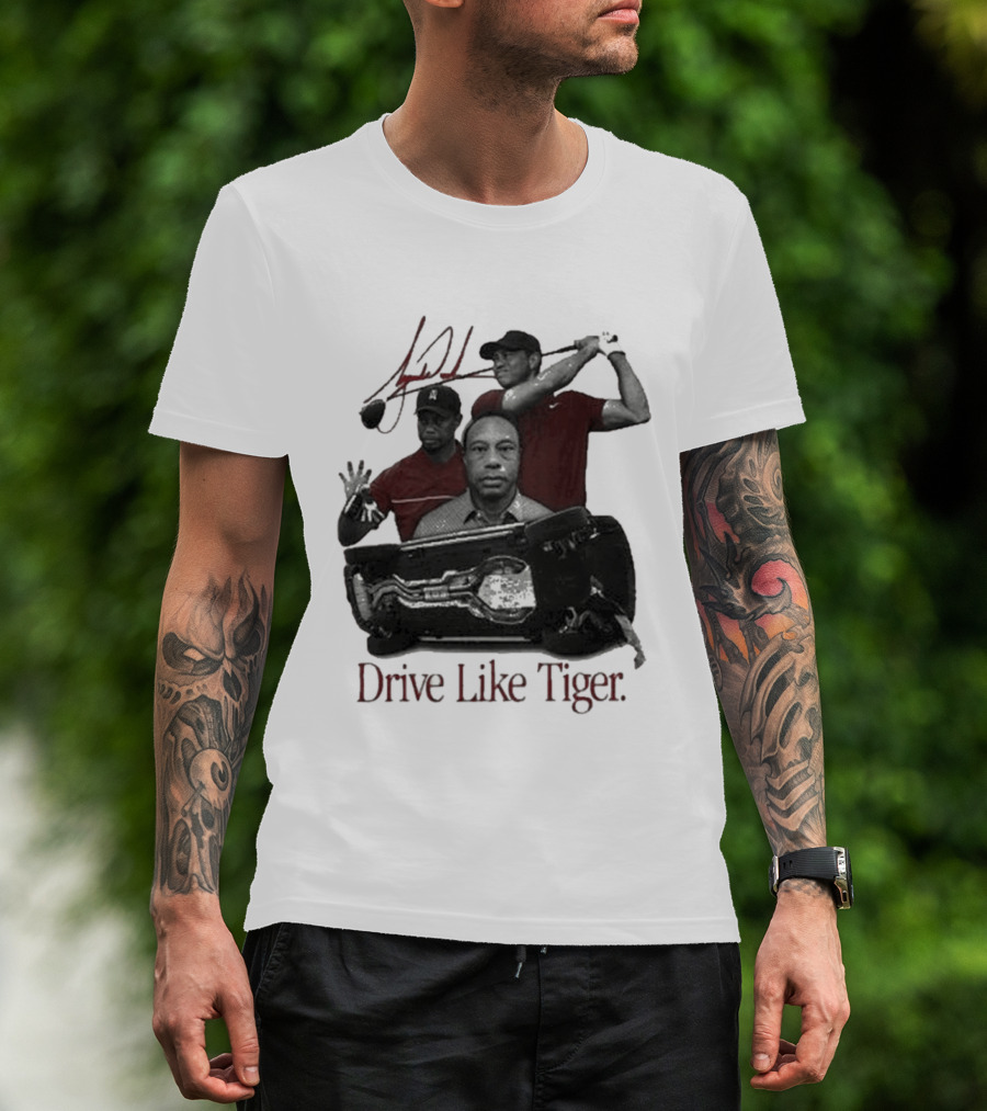 Tiger Woods Drive Like Tiger Golf Swing Car Crash T-Shirt
