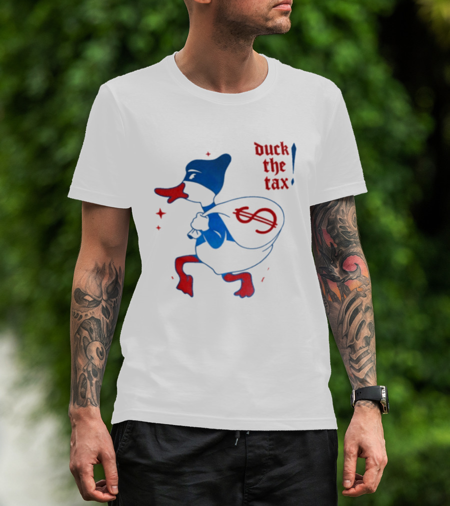 Duck The Tax Masked Cartoon Duck Carrying Money Bag T-Shirt