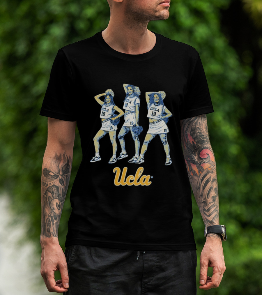 UCLA Women's Basketball Cheerleaders Blue 19 Uniform Pom Pom T-Shirt