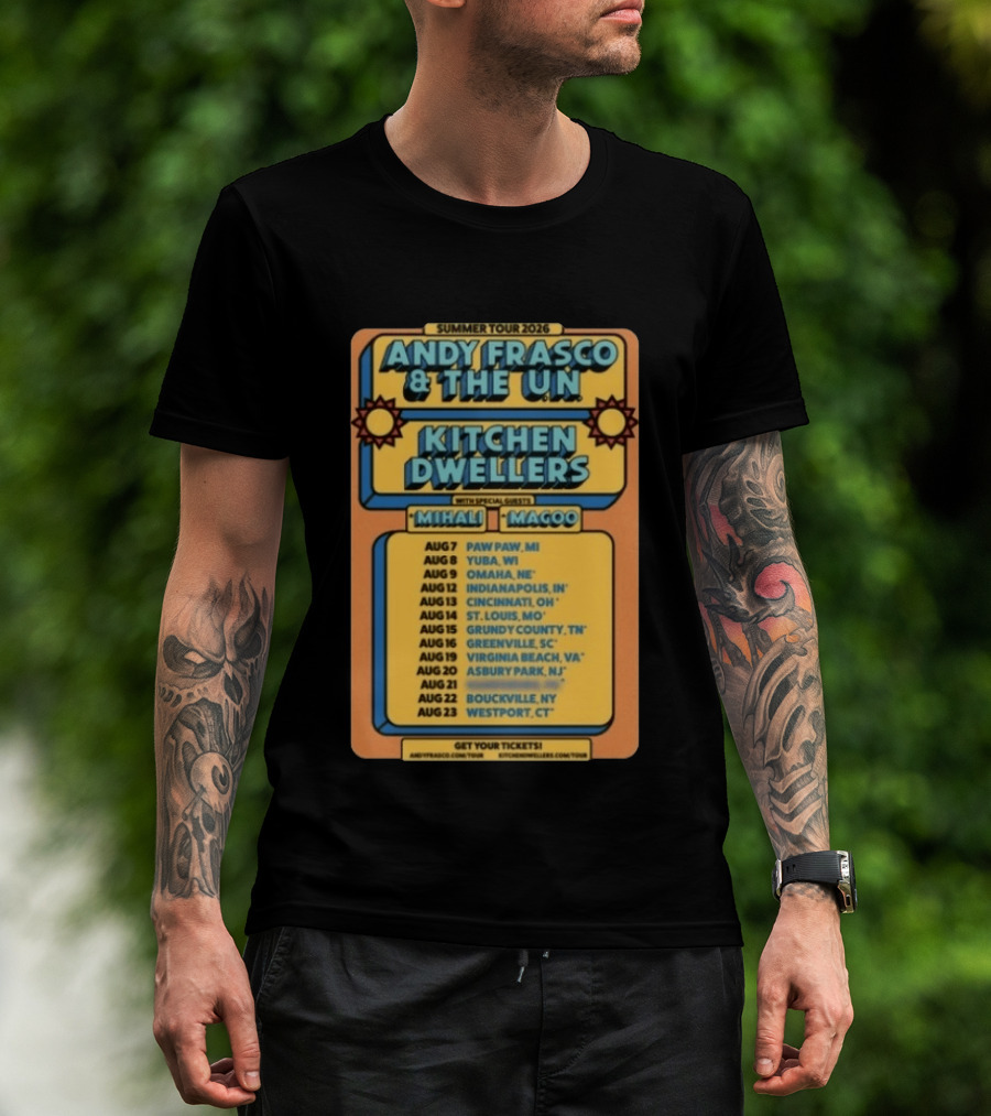 Summer Tour 2026 Andy Frasco And The UN Kitchen Dwellers With Mihali And Magoo Tour Dates And Locations T-Shirt