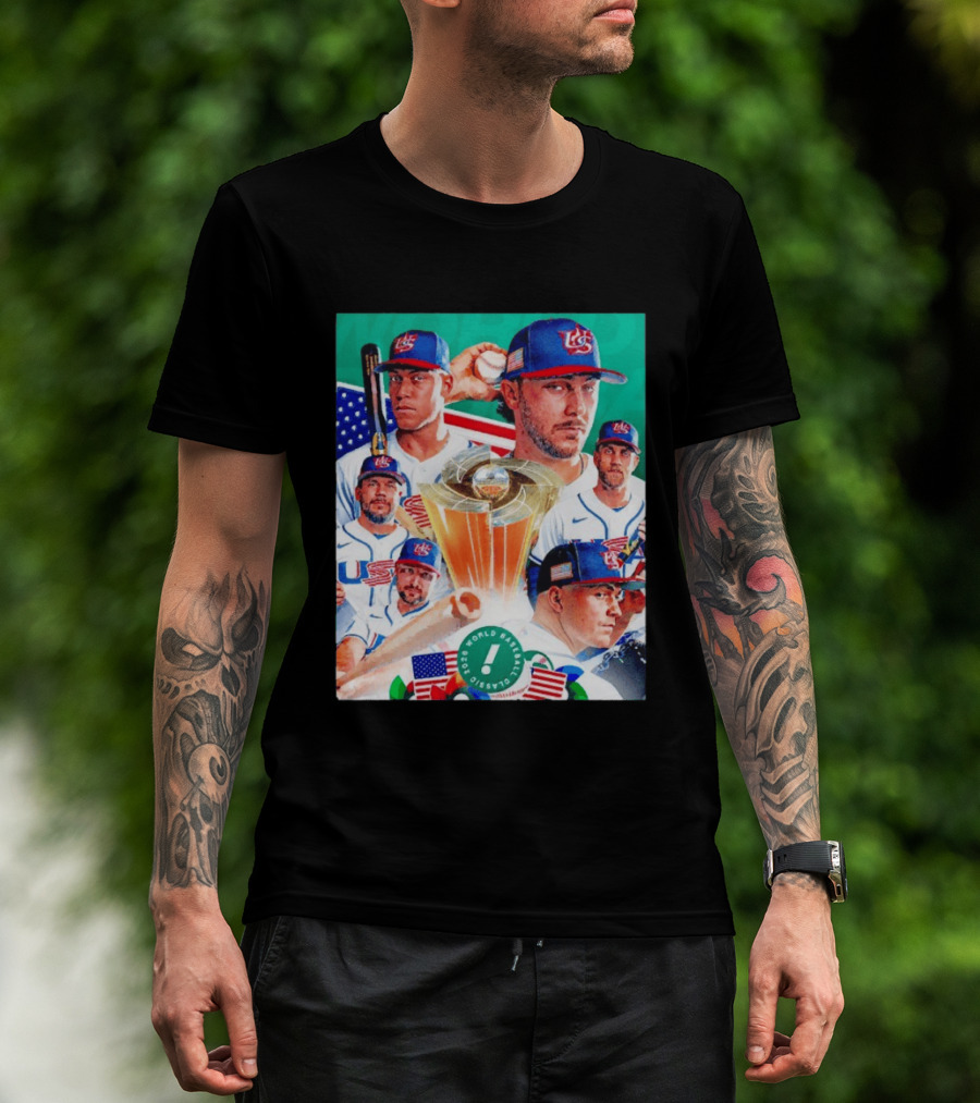 Team USA 2026 World Baseball Classic Players With USA Flag And Trophy T-Shirt