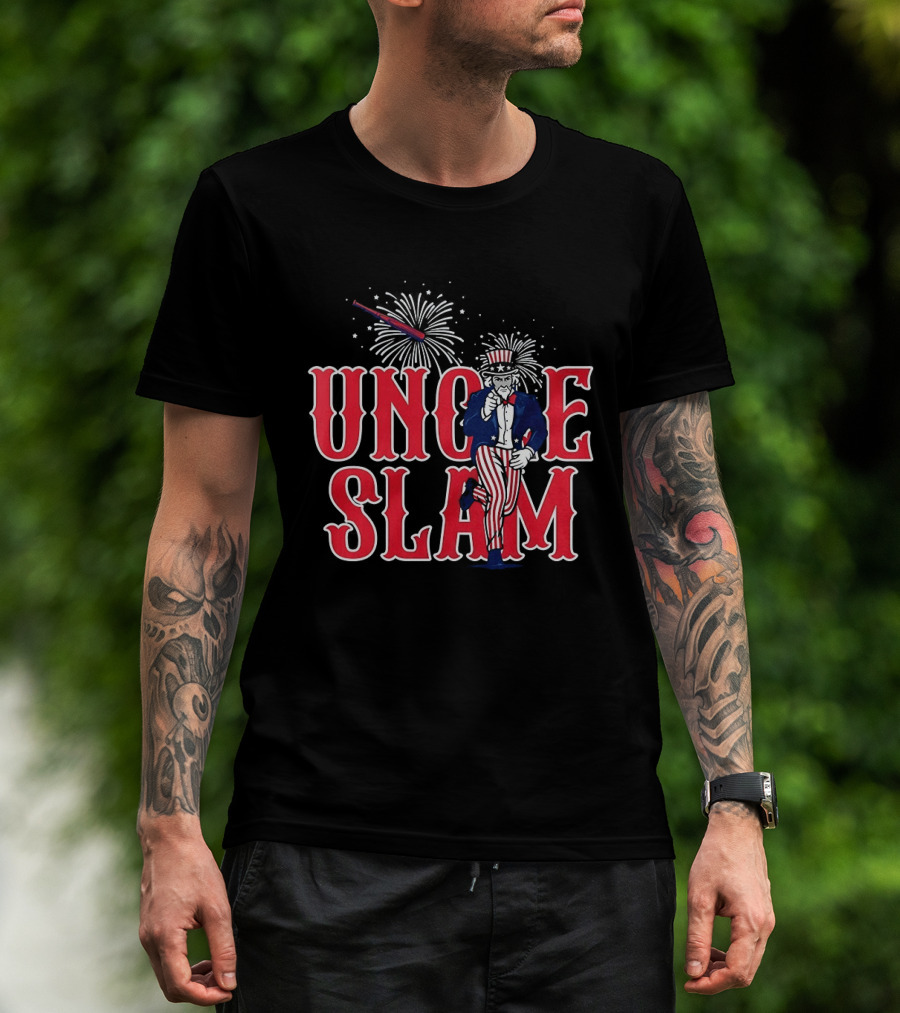 Uncle Slam USA Baseball Fireworks Patriotic Captain America Crest T-Shirt