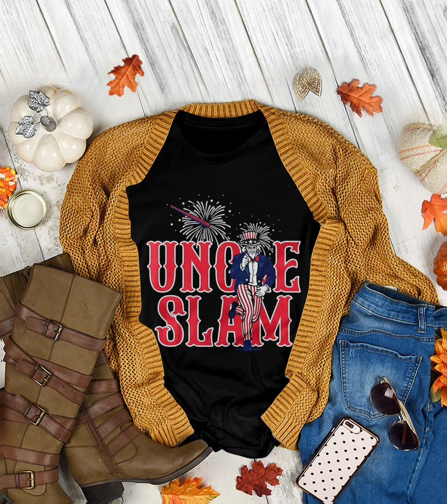 Uncle Slam USA Baseball Fireworks Patriotic Captain America Crest T-Shirt