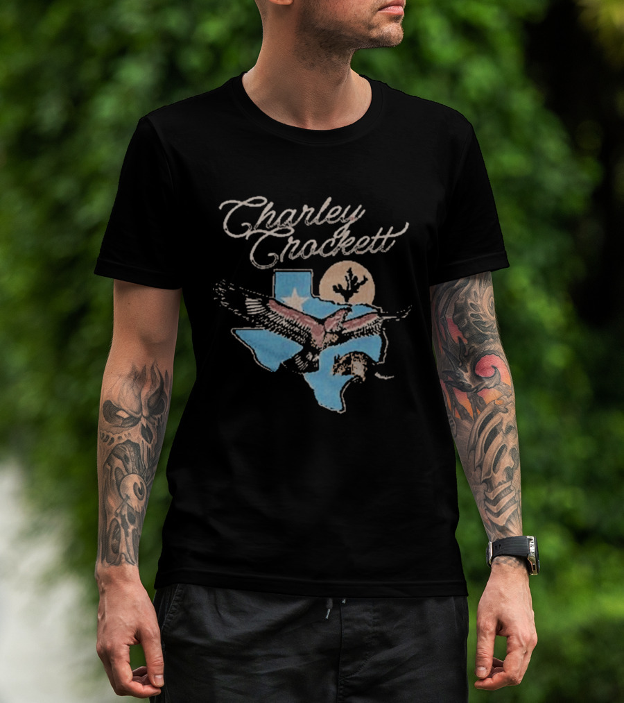Charley Crockett Texas Hawk Lone Star Map Blue Sky Bird T-Shirt