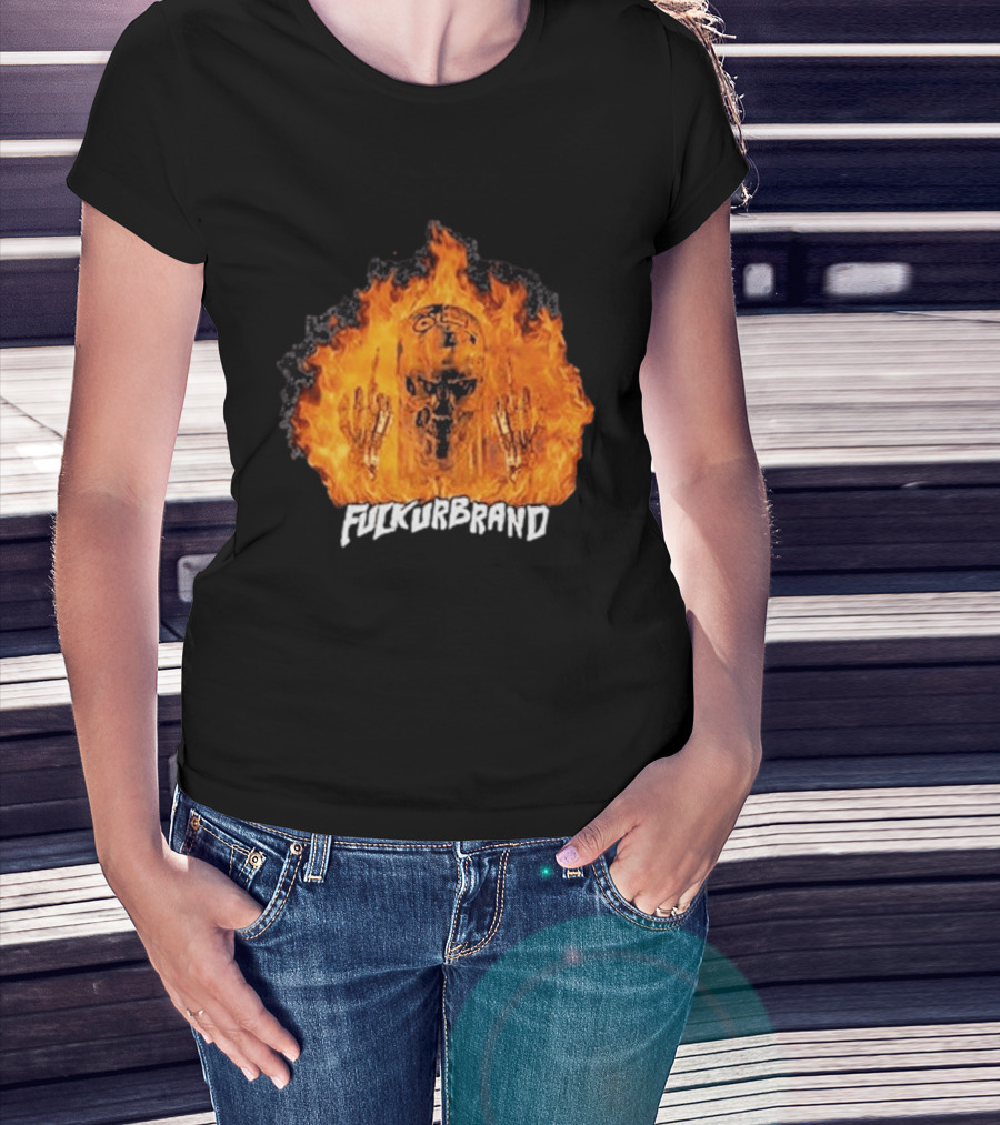 Terminator Skull Flaming Middle Finger Fuck Your Brand T-Shirt