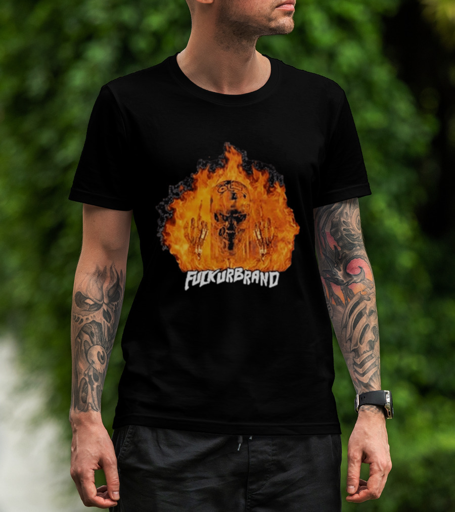 Terminator Skull Flaming Middle Finger Fuck Your Brand T-Shirt