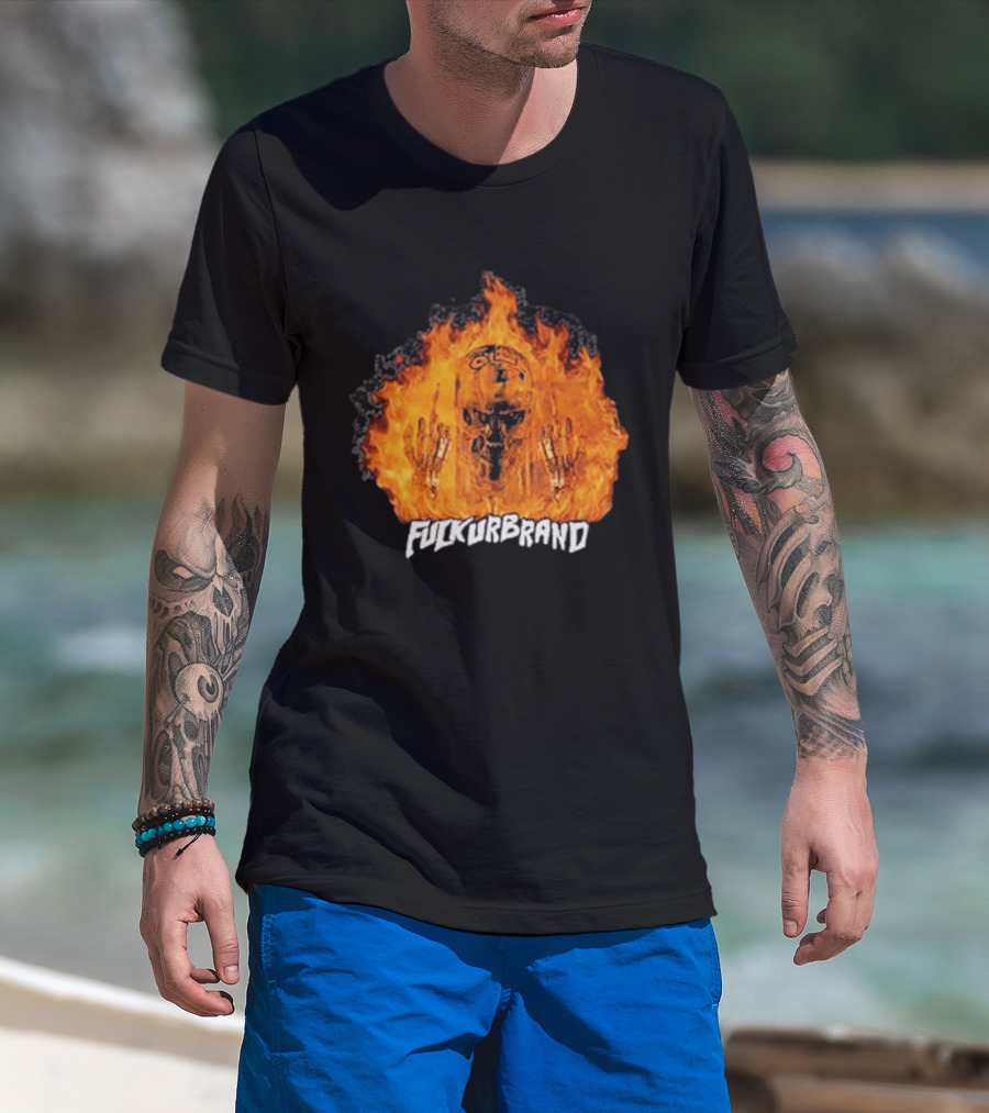 Terminator Skull Flaming Middle Finger Fuck Your Brand T-Shirt