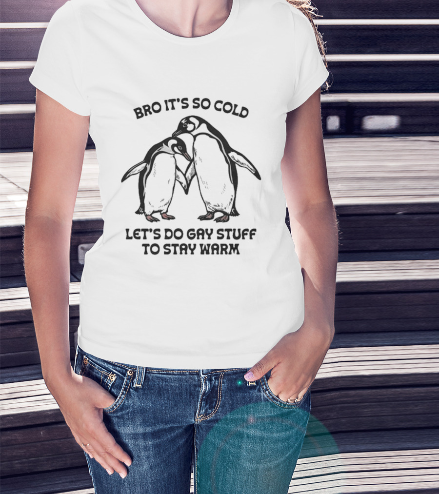 Bro It's So Cold Let's Do Gay Stuff To Stay Warm Penguins Hugging T-Shirt