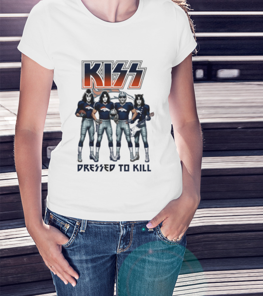KISS Dressed To Kill Denver Broncos Football Team Collaboration T-Shirt