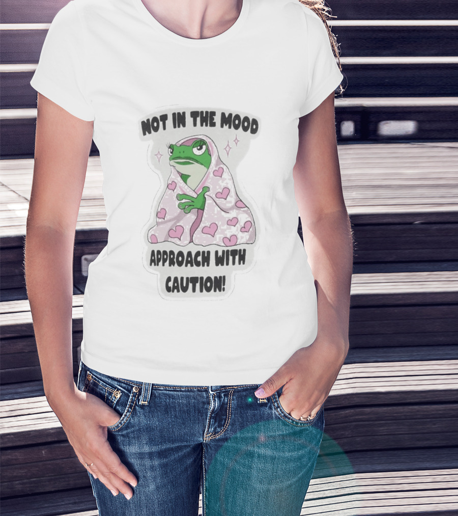 Not In The Mood Frog Wrapped In Blanket Approach With Caution T-Shirt