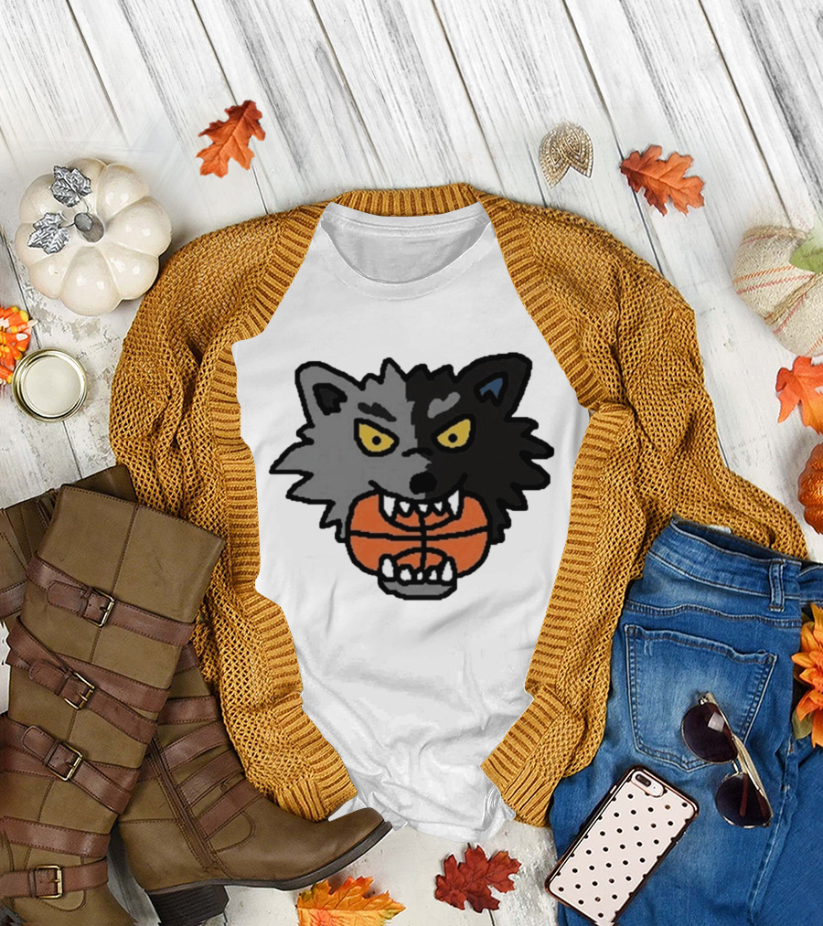 Timberwolves New Profile Pic Two Tone Wolf with Basketball T-Shirt