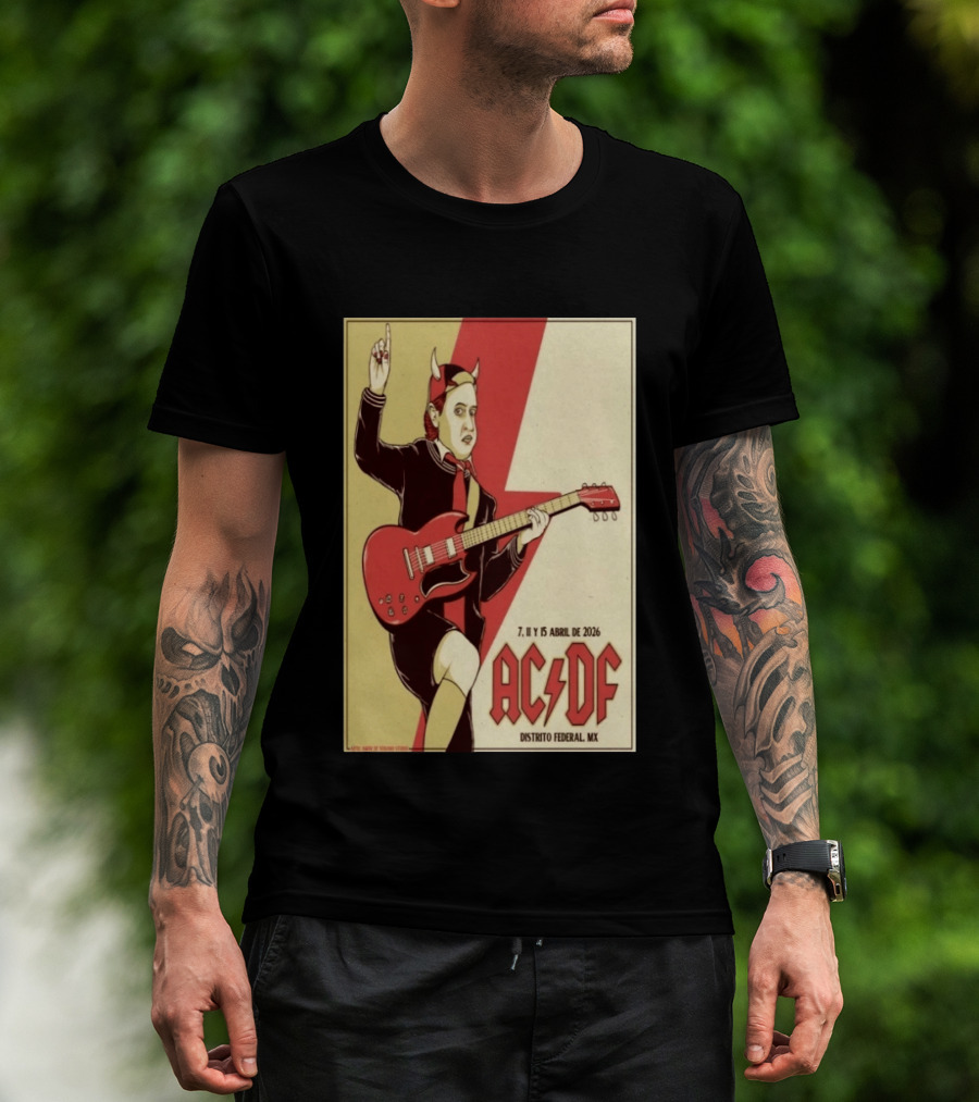 AC DF Distrito Federal MX Abril 2026 7 11 15 Rock Concert Red Guitar And Devil Horns T-Shirt