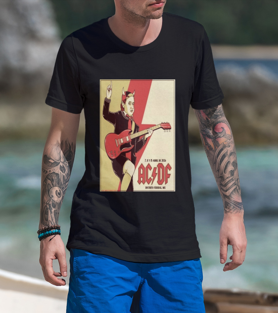 AC DF Distrito Federal MX Abril 2026 7 11 15 Rock Concert Red Guitar And Devil Horns T-Shirt