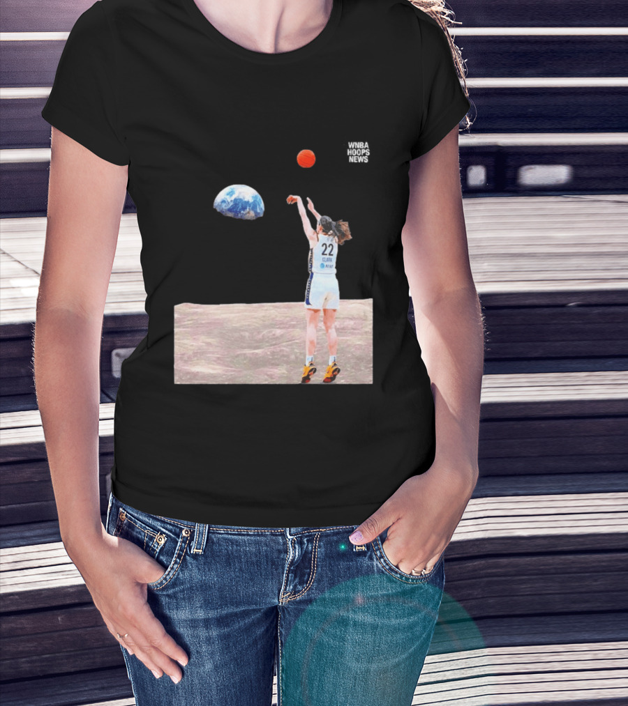 Caitlin Clark Indiana Fever WNBA Shooting Basketball On Lunar Surface T-Shirt