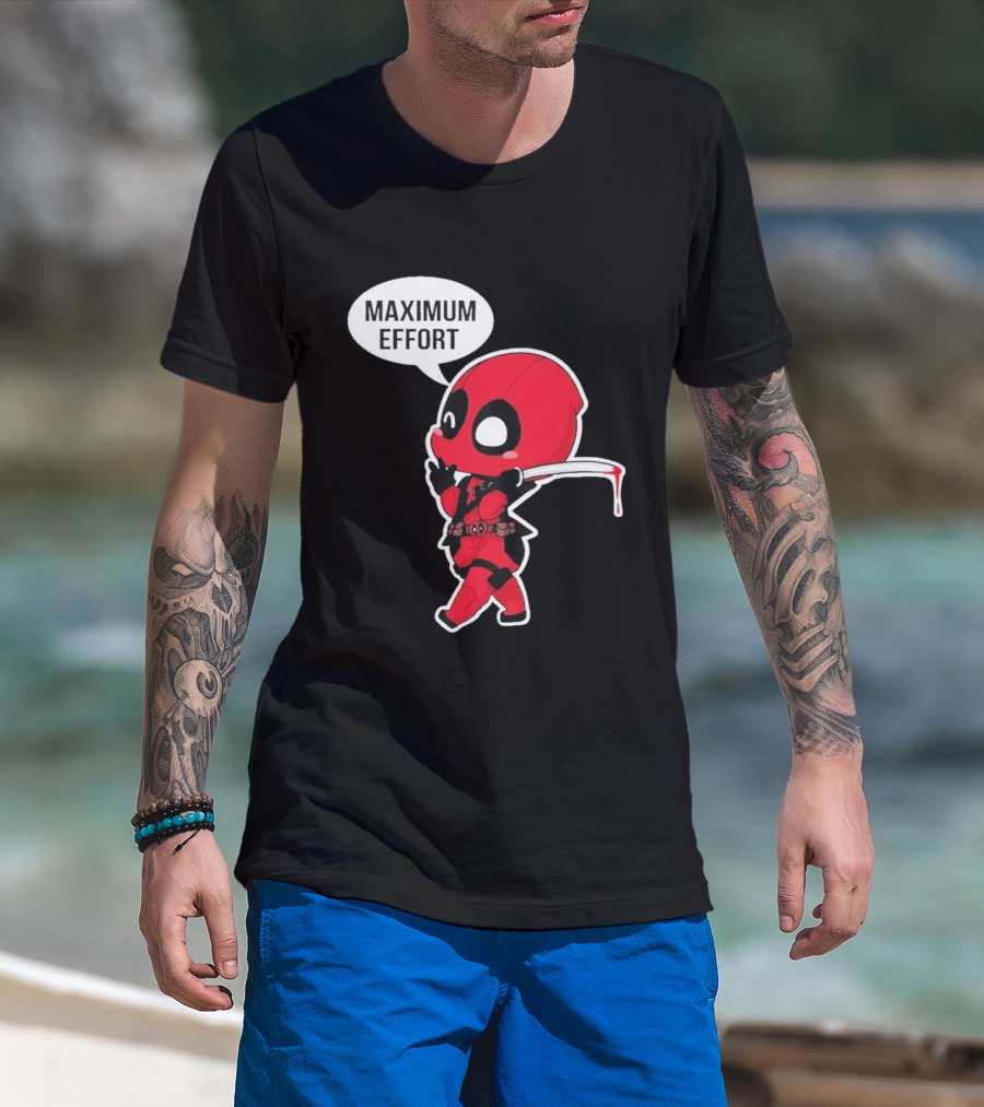 Deadpool Chibi Costume Maximum Effort Speech Bubble T-Shirt