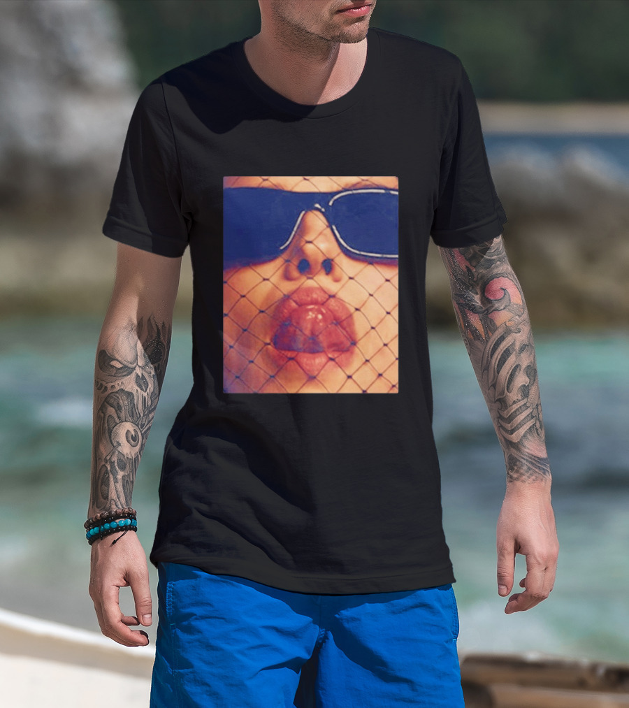Irina Shayk Tongue Sunglasses Mesh T-Shirt