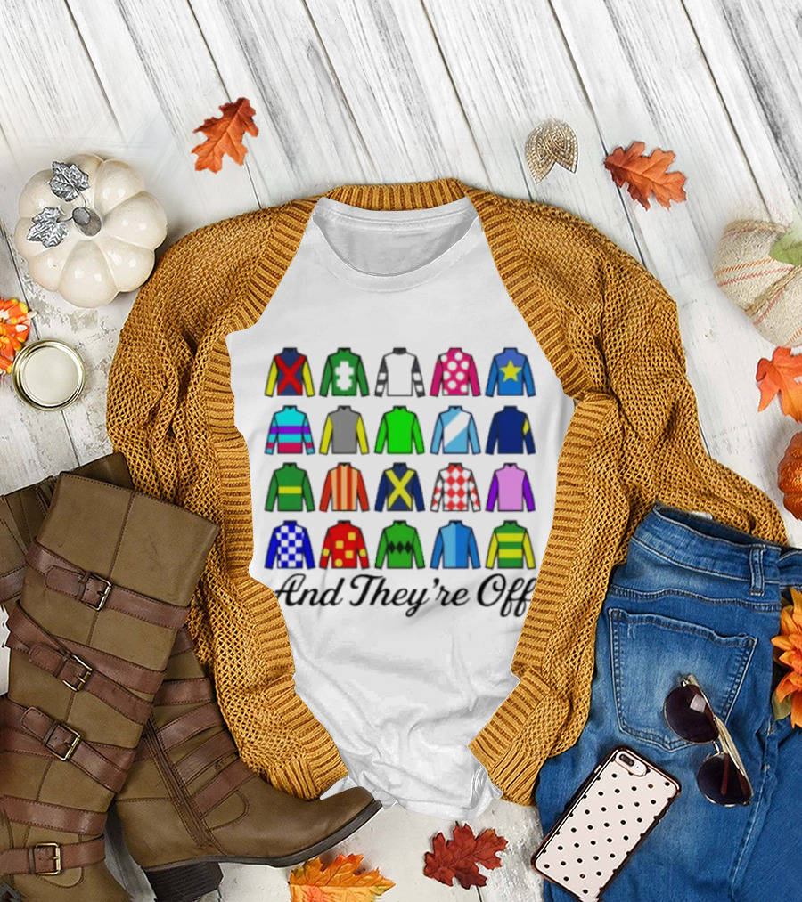 And They're Off Jockey Silks Colorful Patterns Racing T-Shirt