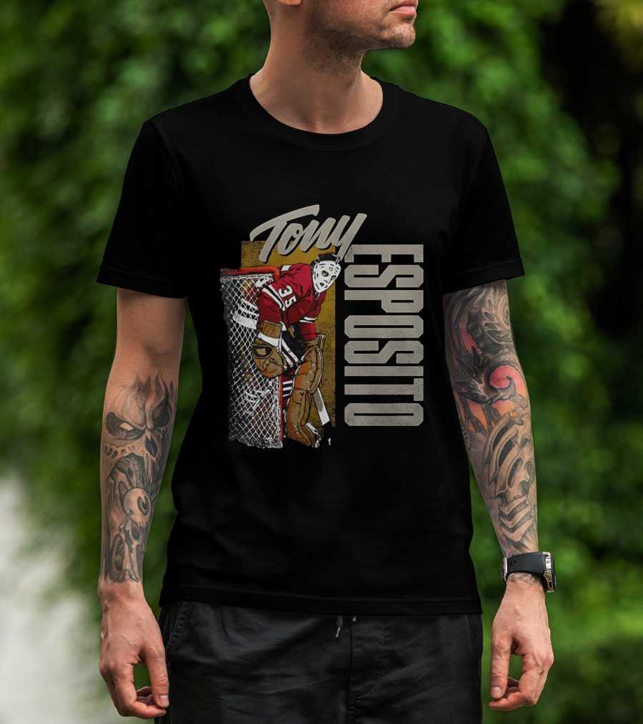 Tony Esposito Chicago Blackhawks NHL 35 Hockey Legend Iconic Goalie Save T-Shirt