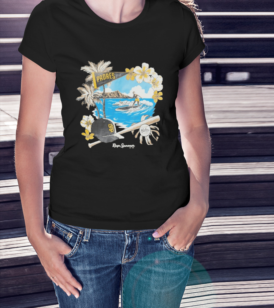 Reyn Spooner San Diego Padres Surfing Baseball Aloha Scene T-Shirt