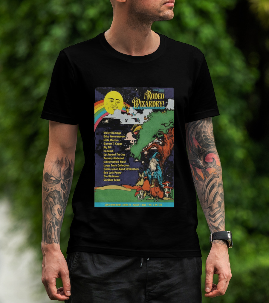 Rodeo Wizardry Show Austin March 7 2026 Music Lineup And Fantasy Artwork Sam's Town Point Event T-Shirt