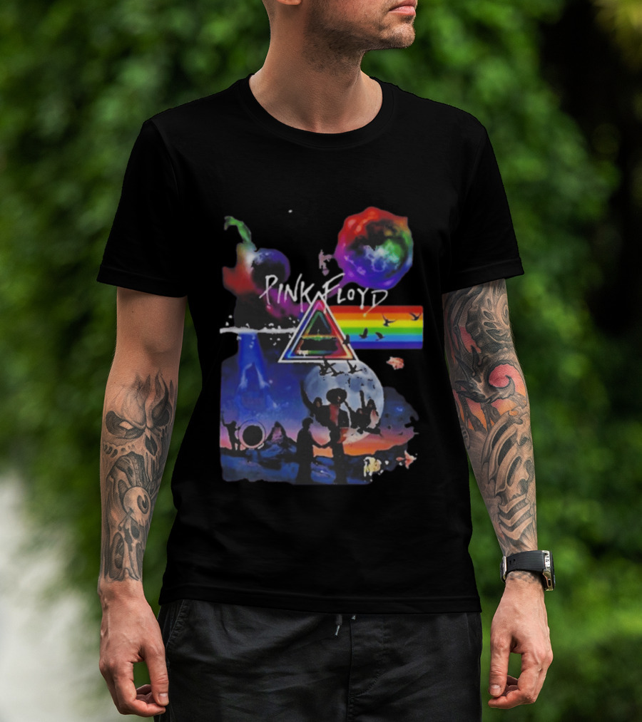 Pink Floyd Psychedelic Birds Colorful Rainbow Triangular Prism T-Shirt