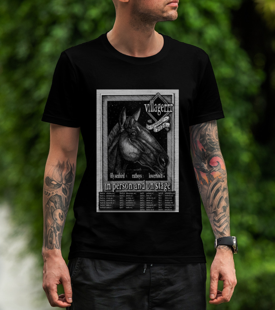 Villagerrr Spring 2026 Tour Horse Illustration With Lily Seabird Ratboys Lowertown T-Shirt