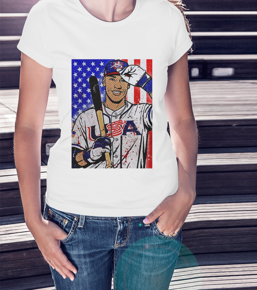 Aaron Judge USA Baseball Pop Art 2026 American Flag Stars Stripes T-Shirt