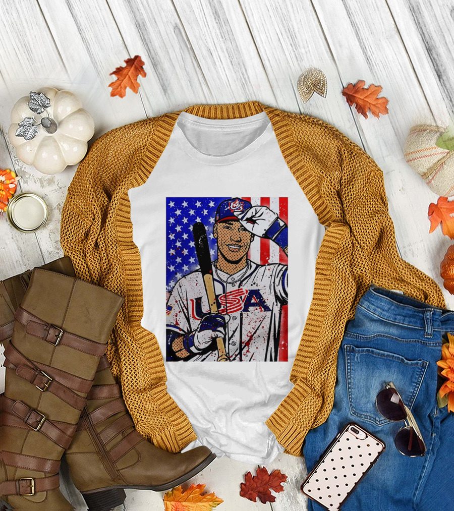 Aaron Judge USA Baseball Pop Art 2026 American Flag Stars Stripes T-Shirt