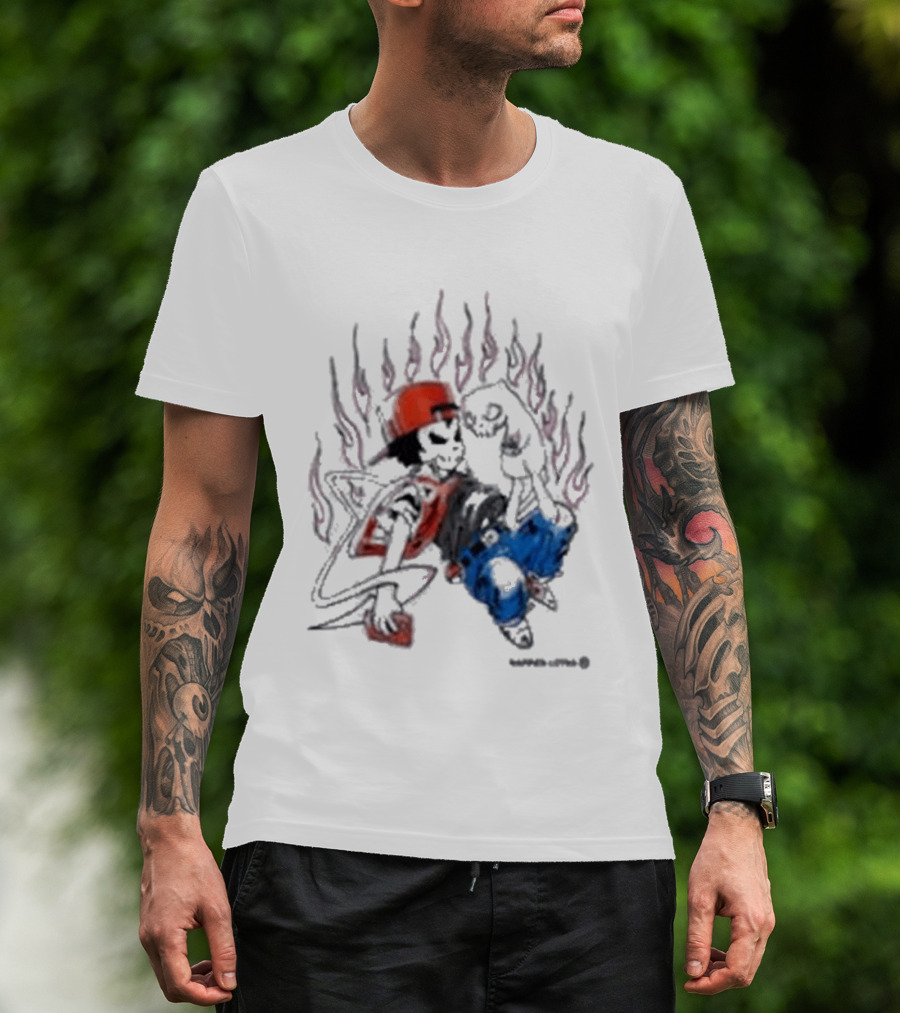 Warren Lotas Boy And Cat Surrounded By Flames Vintage Streetwear T-Shirt