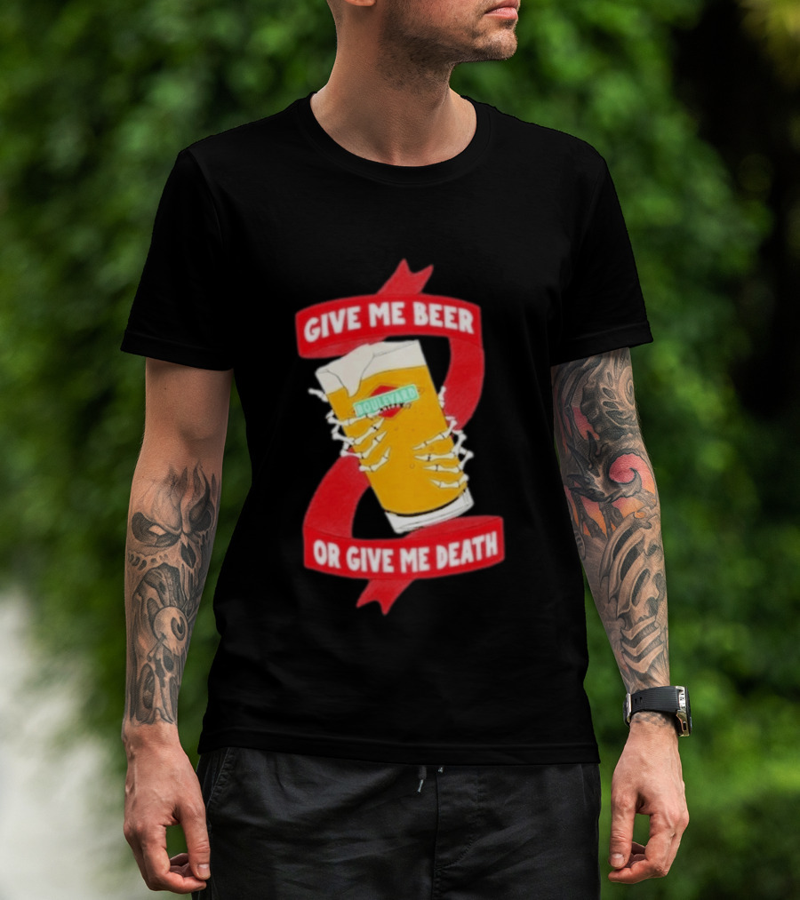 Boulevard Brewing Give Me Beer Or Give Me Death Skeleton Hands Holding Beer Glass T-Shirt