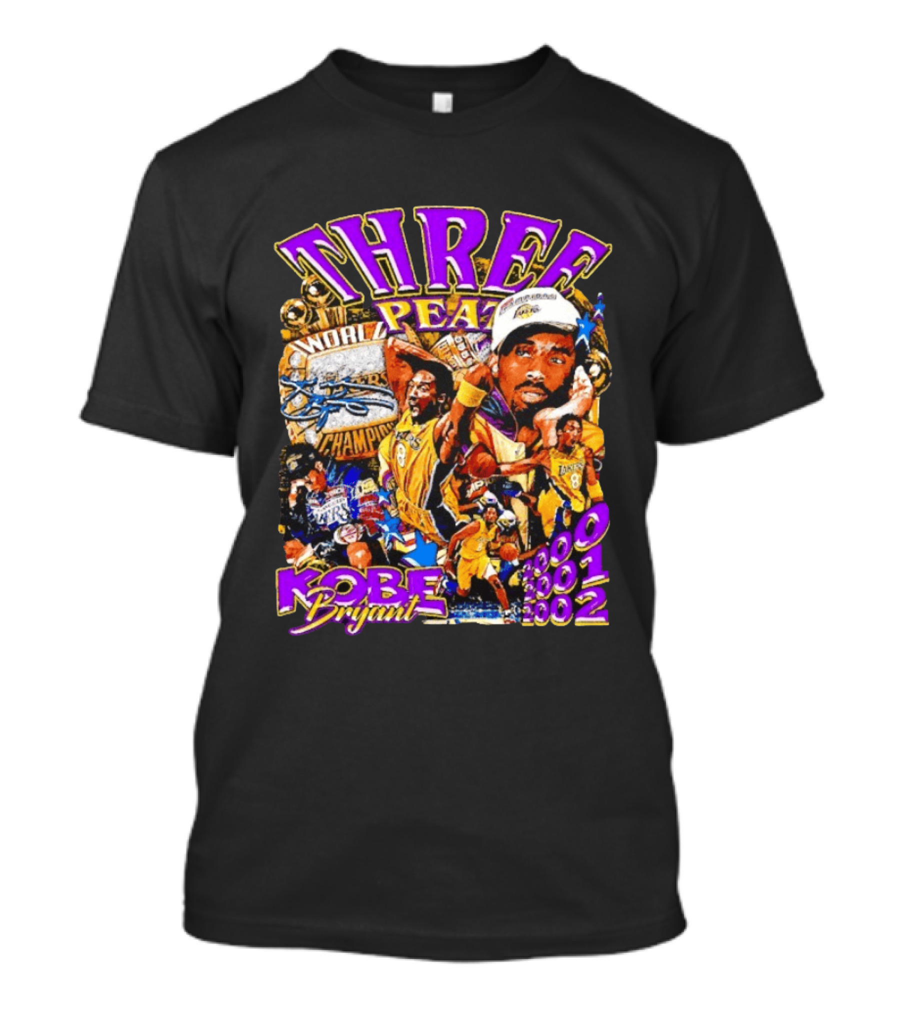 Three Peat Kobe Bryant Los Angeles Lakers World Champions 2000 2001 2002 T-Shirt
