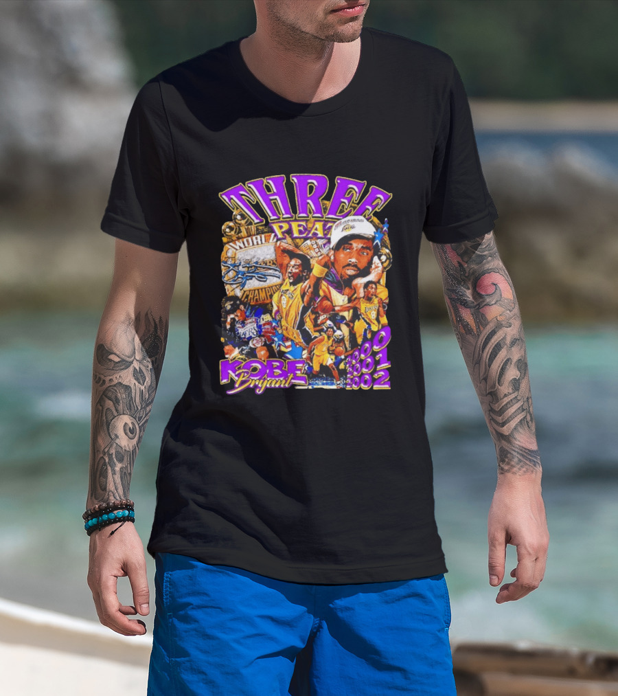Three Peat Kobe Bryant Los Angeles Lakers World Champions 2000 2001 2002 T-Shirt