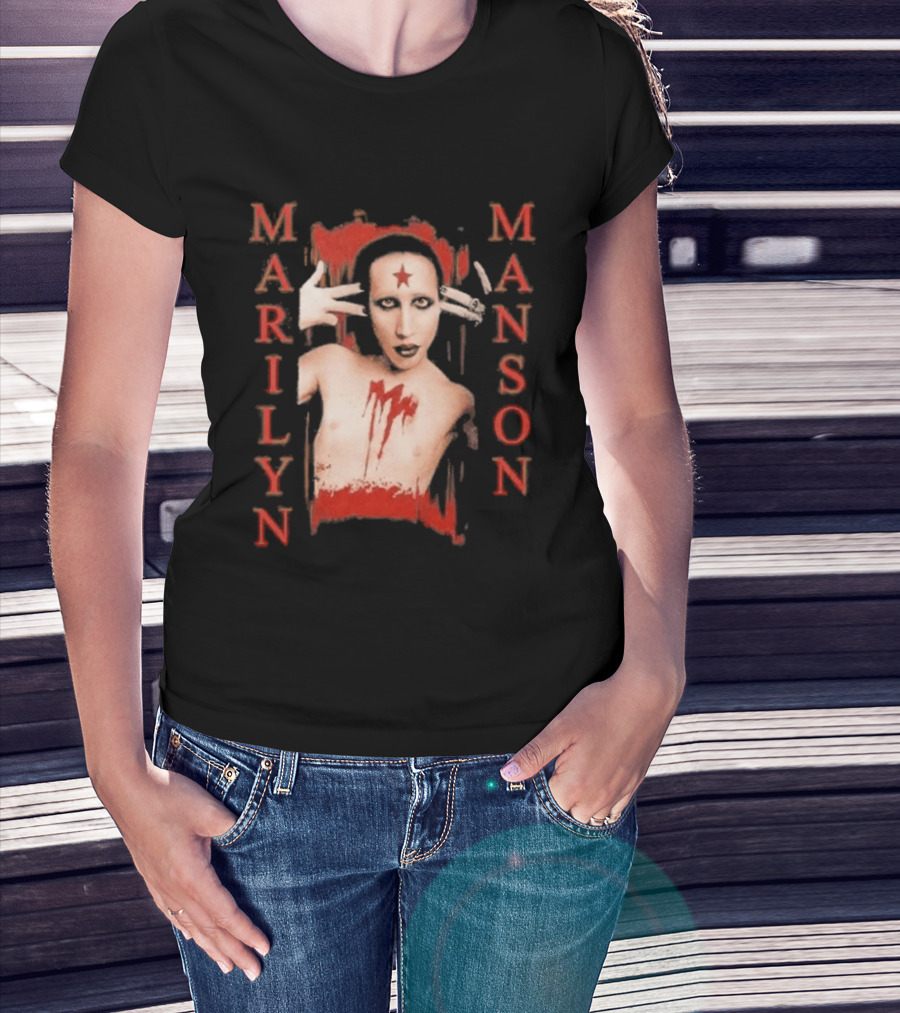 Marilyn Manson Star Forehead Bloody Chest Hands Head T-Shirt