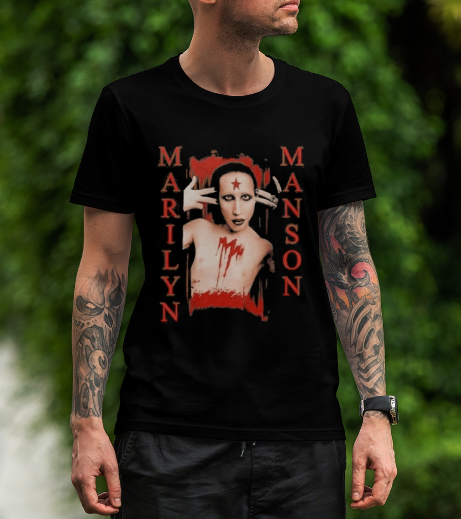 Marilyn Manson Star Forehead Bloody Chest Hands Head T-Shirt