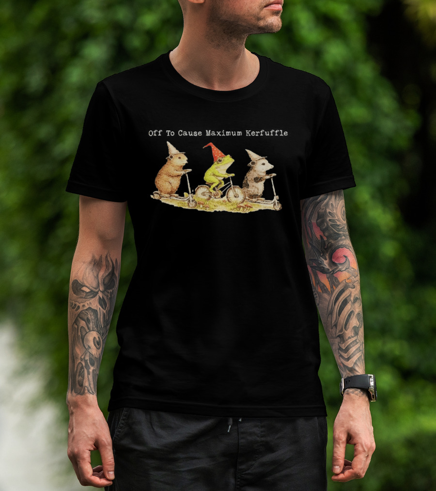 Off To Cause Maximum Kerfuffle Capybara Frog Possum Vintage Whimsical Riding Scooters T-Shirt