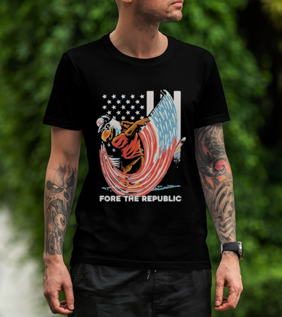 Old Row Golf American Flag Swing Fore The Republic T-Shirt