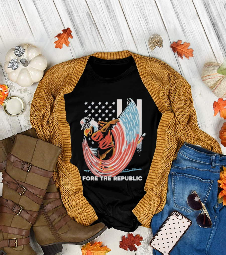 Old Row Golf American Flag Swing Fore The Republic T-Shirt