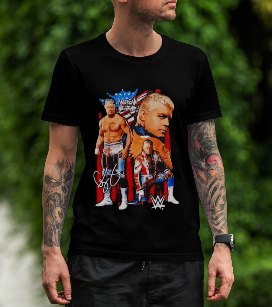 WWE Cody Rhodes American Nightmare Collage Patriotic Wrestling Iconic Signature T-Shirt