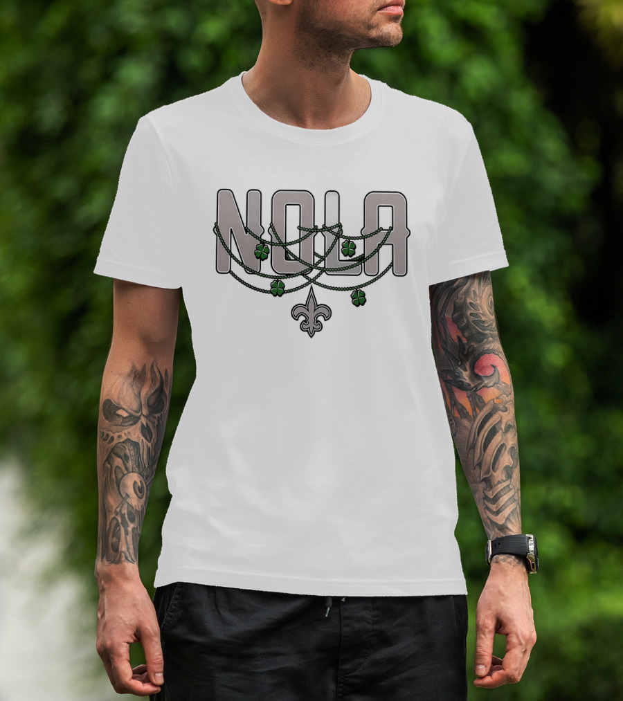 New Orleans Saints NOLA St. Patrick's Day Shamrock Fleur De Lis T-Shirt